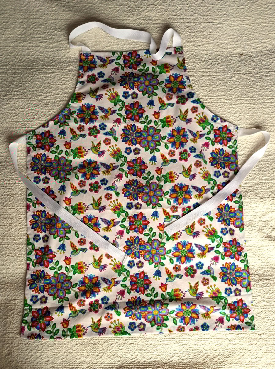 Adult Apron, cotton, with hummingbirds, hand made