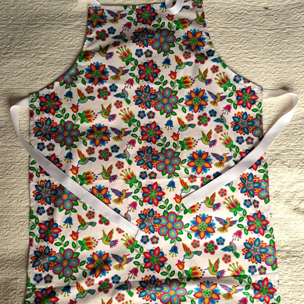 Adult Apron, cotton, with hummingbirds, hand made