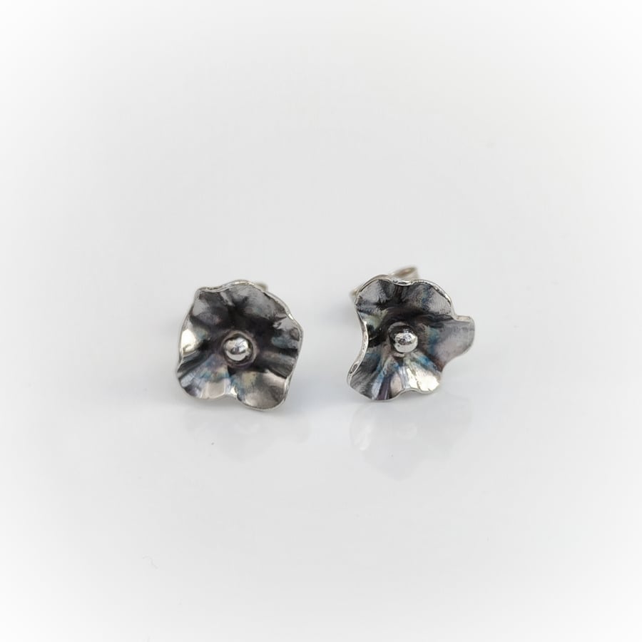 Sterling silver patinated floral stud earrings