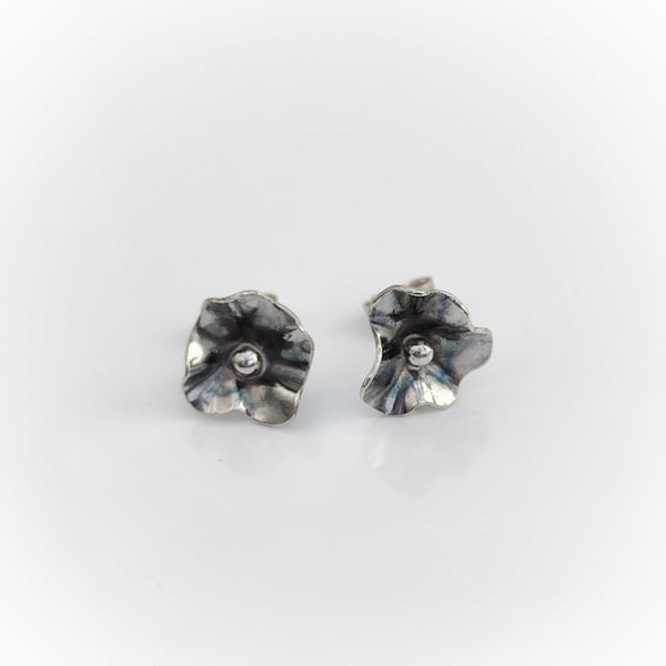 Sterling silver patinated floral stud earrings