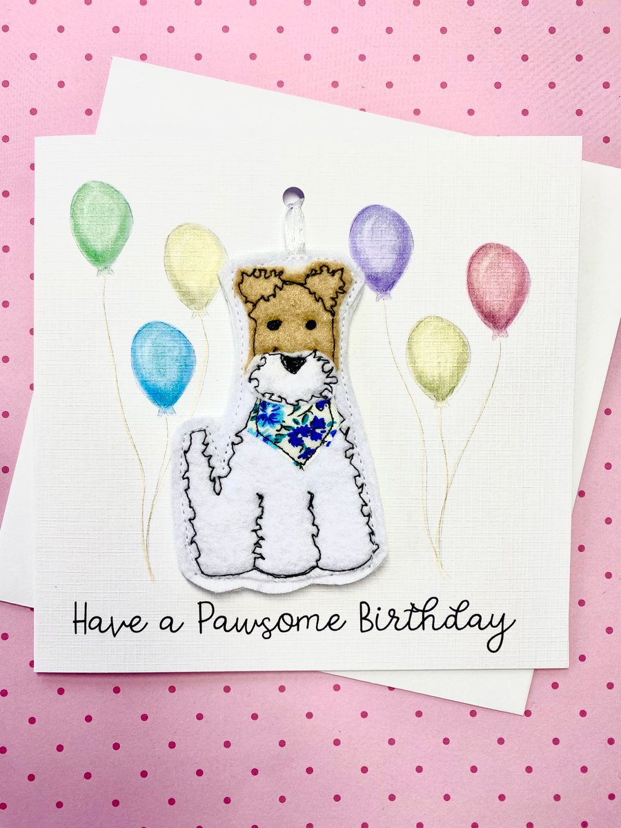 Handmade Birthday Card Fox Terrier Keepsake Birthday Gift Hanging Decoration 