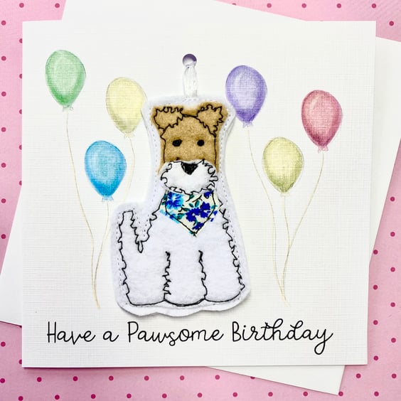 Handmade Birthday Card Fox Terrier Keepsake Birthday Gift Hanging Decoration 