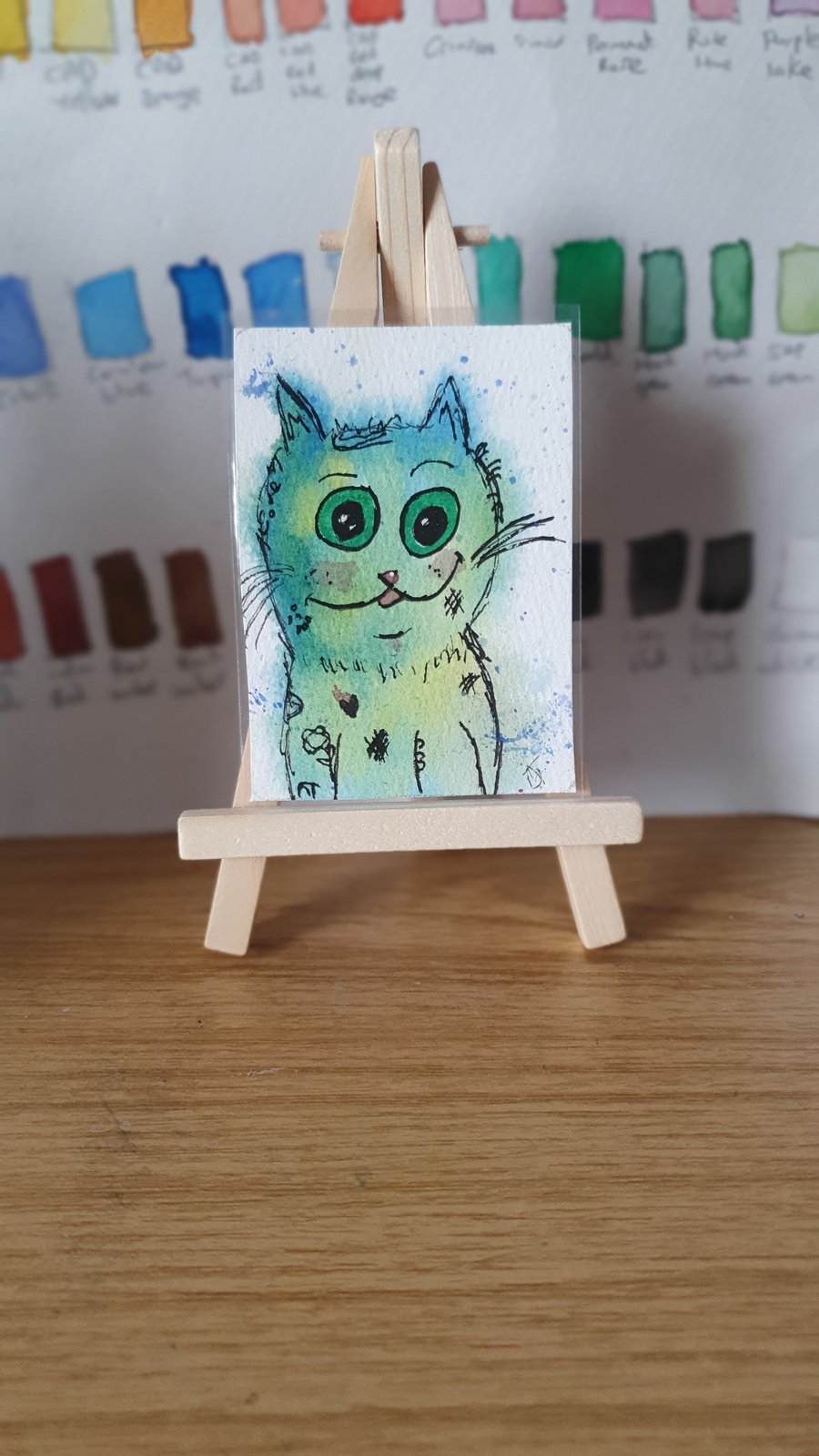 Cat ATC card  miniature artwork approx 3.5" x 2.5 inches tiny art