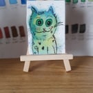 Cat ATC card  miniature artwork approx 3.5" x 2.5 inches tiny art