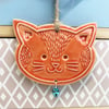 Ceramic Cat decoration with little bell (ginger)