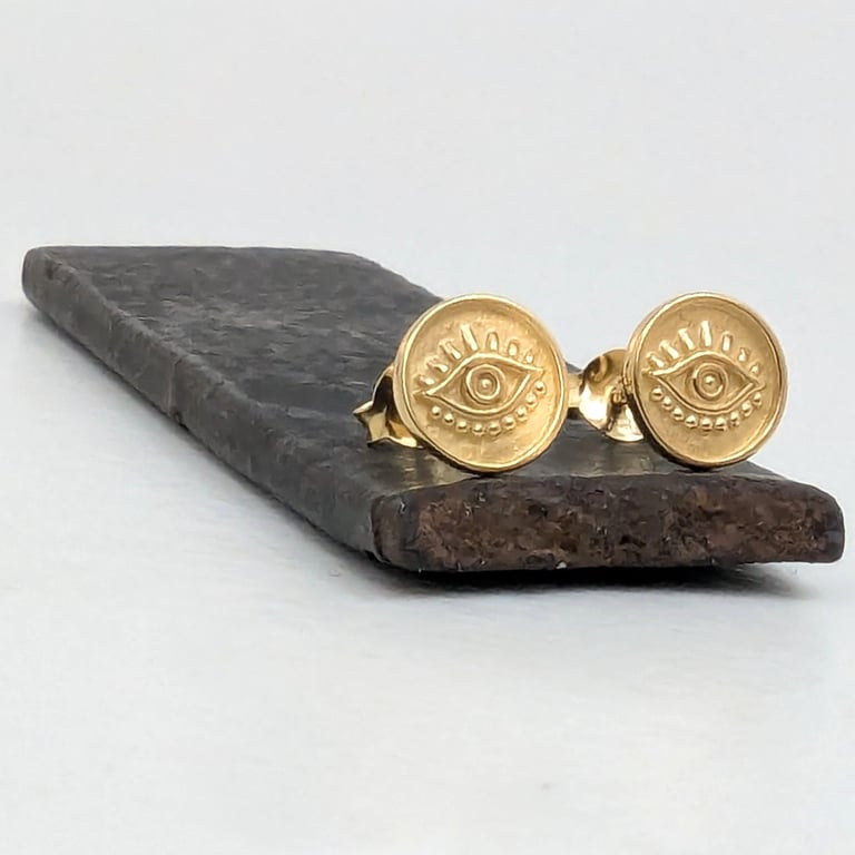 18 carat gold vermeil plated Sterling Silver Evil Eye stud earrings