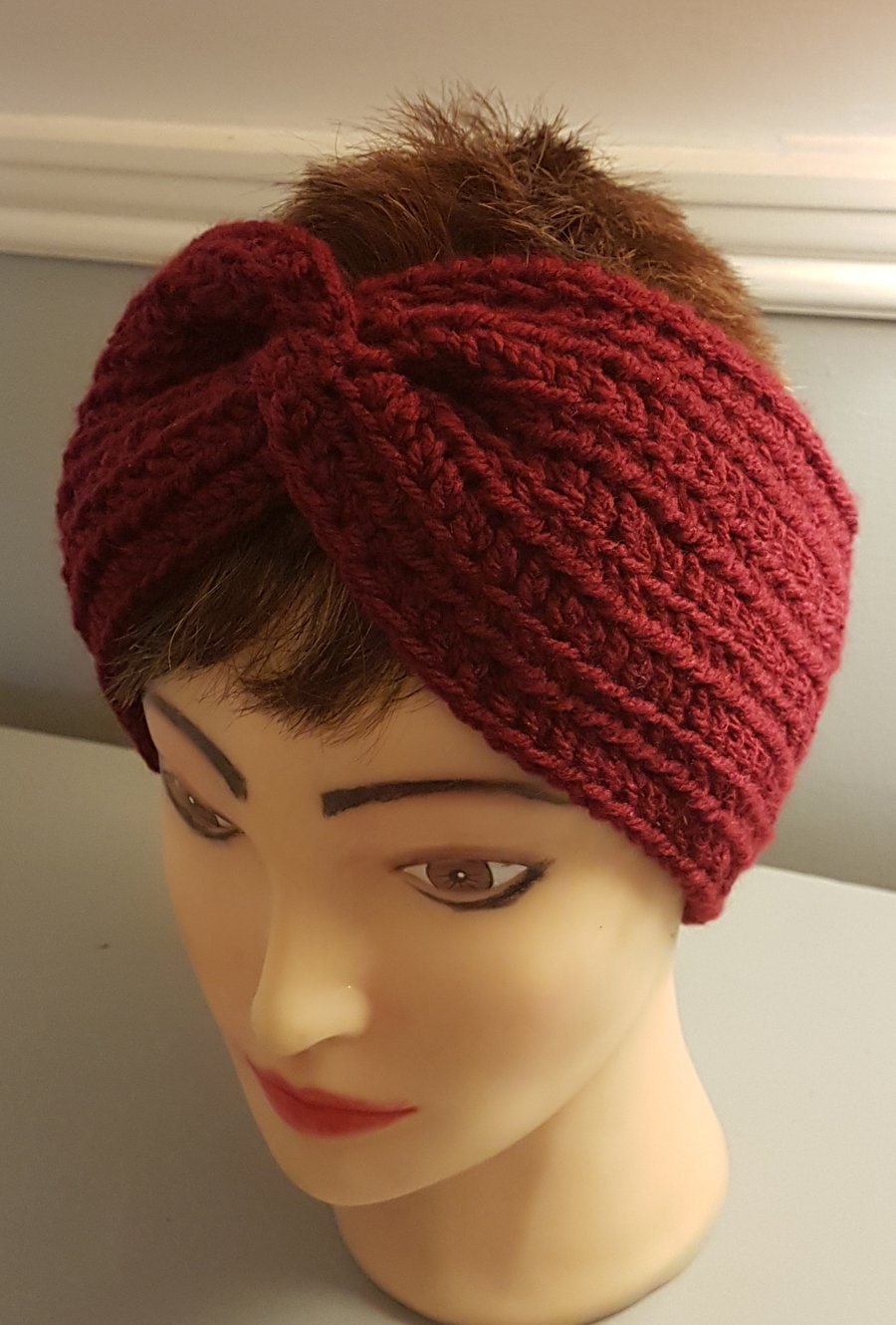 Hand crochet twisted ear warmer hair band Size Large
