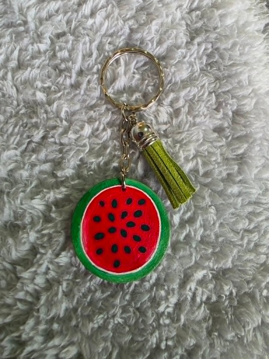 Hand Painted Watermelon Wooden Keyring