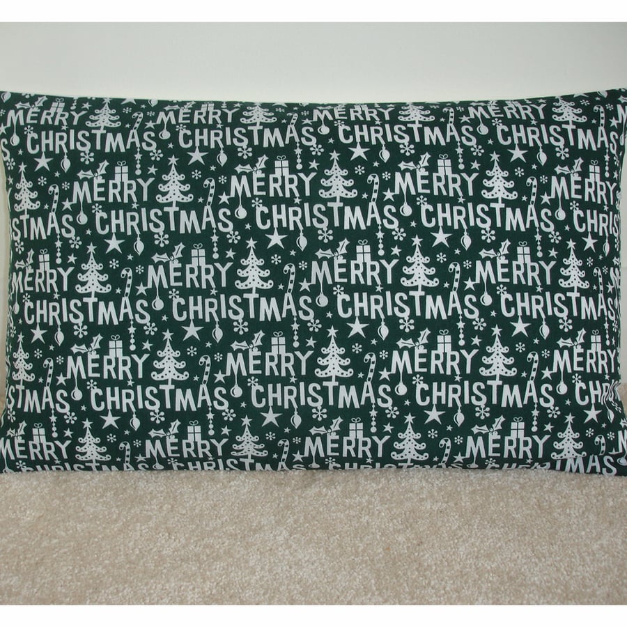 Christmas Cushion Cover Merry Christmas Covers Green Oblong 12x16