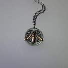 SIlver Ephesus Bee Coin inspired pendant and chain, with Gold Vermeil details.