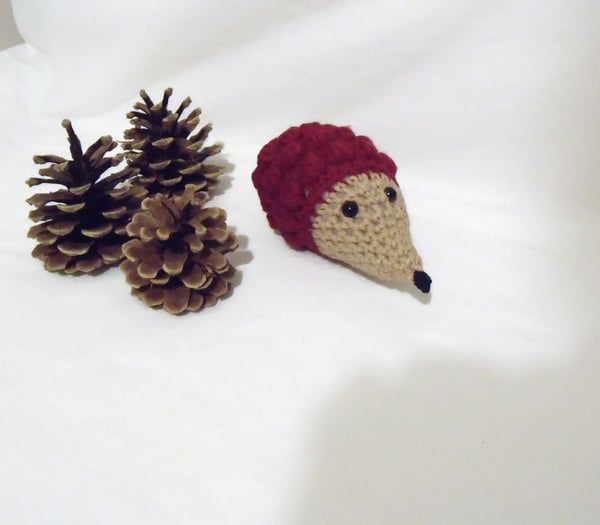 cute crocheted hedgehog pin cushion, small amigurumi hedgehog teddy