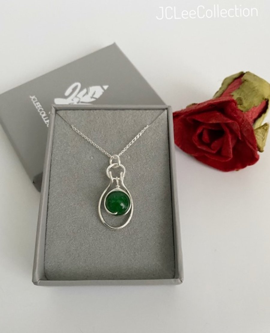 Silver Wire Wrapped Emerald Birthstone Pendant for May Birthday Gift Ideas