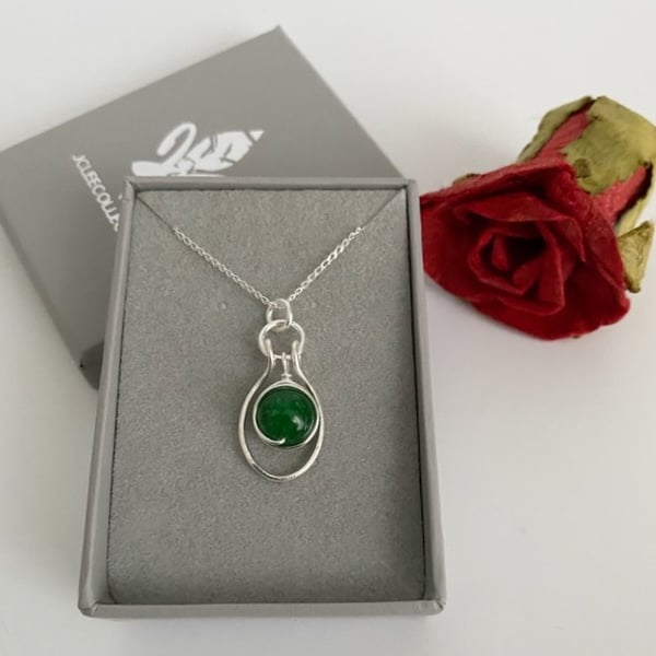 Silver Wire Wrapped Emerald Birthstone Pendant for May Birthday Gift Ideas