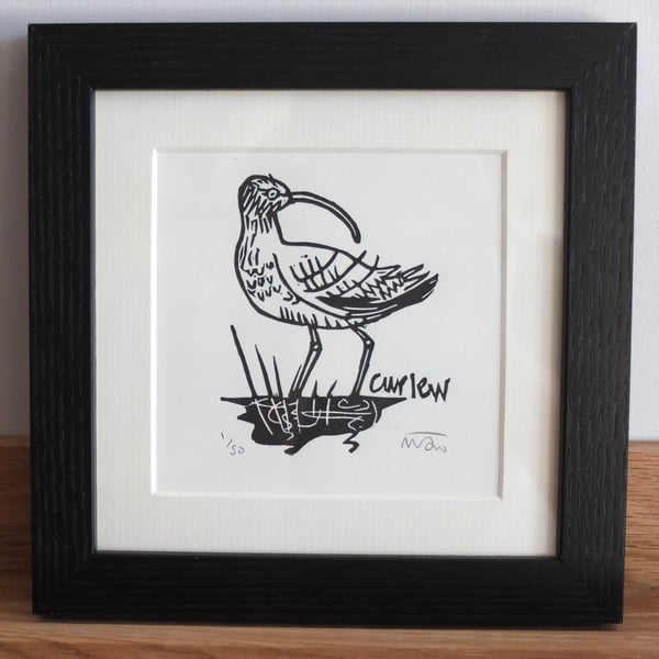 Curlew - bird lino print