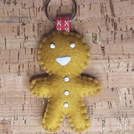 Gingerbread Man Light Brown Felt Keyring-Bag Charm.