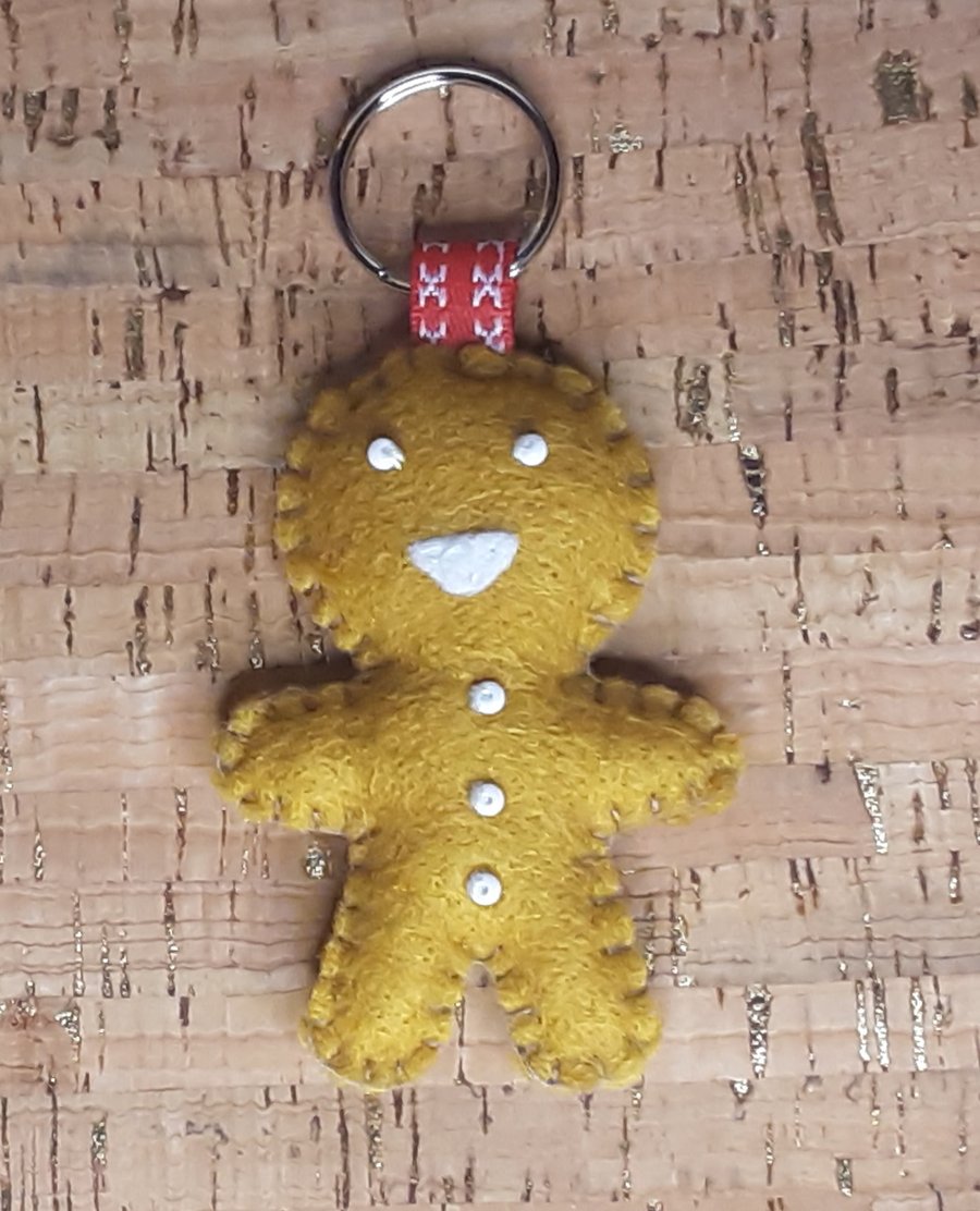 Gingerbread Man Light Brown Felt Keyring-Bag Charm.