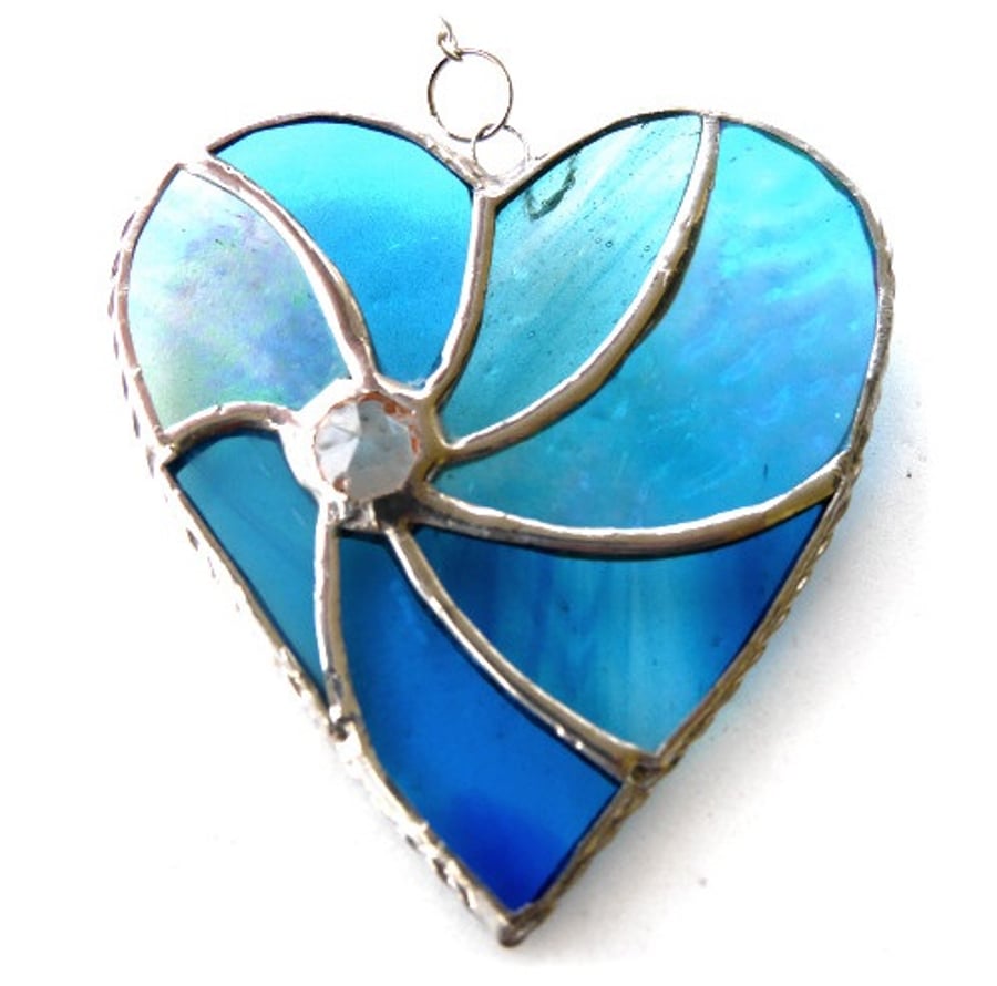 Turquoise Swirl Heart Stained Glass Suncatcher 049