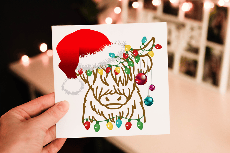 Highland Cow Christmas Card, Cow Christmas Card, Personalized Card for Christmas