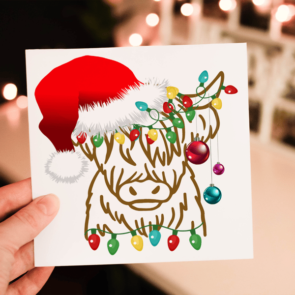 Highland Cow Christmas Card, Cow Christmas Card, Personalized Card for Christmas