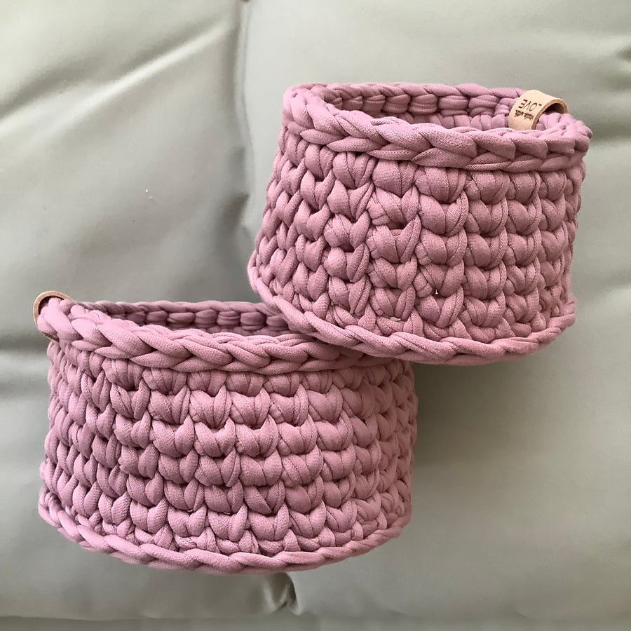 A set of 2 Crocheted Storage Baskets