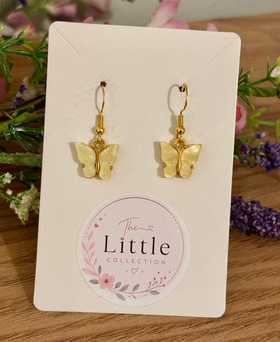 Image of Yellow Butterfly Dangle Earrings, Acrylic Butterfly Charms, Handmade Jewellery 