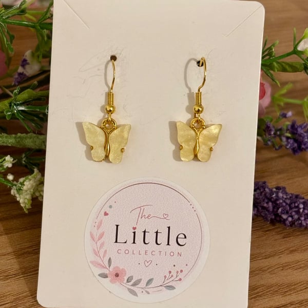 Yellow Butterfly Dangle Earrings, Acrylic Butterfly Charms, Handmade Jewellery 