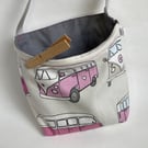 Peg bag with shoulder strap. Pink camper van design