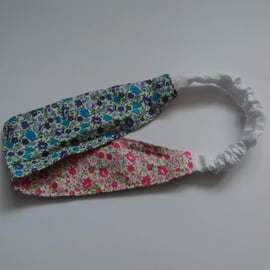 Blue and Pink Floral Reversible Headband