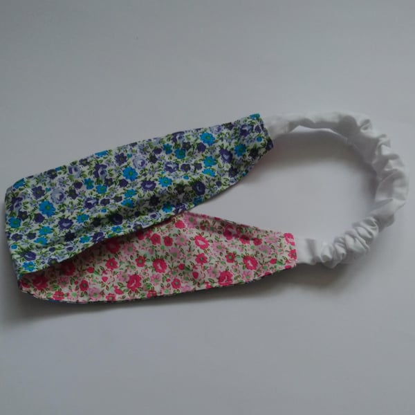 Blue and Pink Floral Reversible Headband