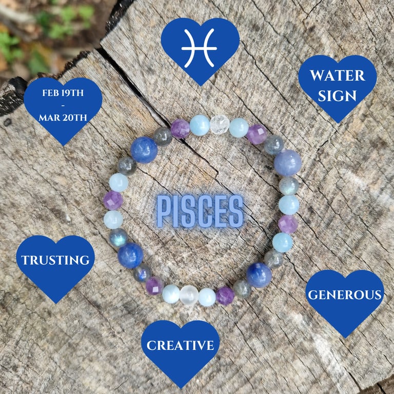 Pisces Zodiac Star Sign Gemstone Bracelet 