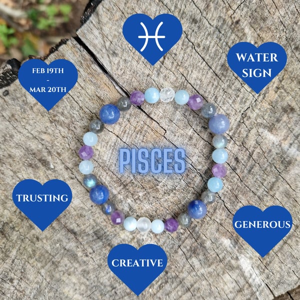 Pisces Zodiac Star Sign Gemstone Bracelet 
