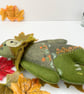 Woodland felt teddy bear, decorated patchwork bear wall hanging - Image 3