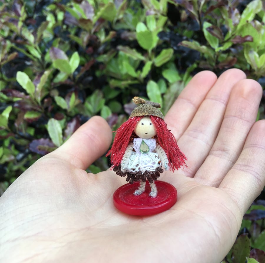 Very Tiny Button Fairy Decoration, Acorn Hat, Woodland Fairy