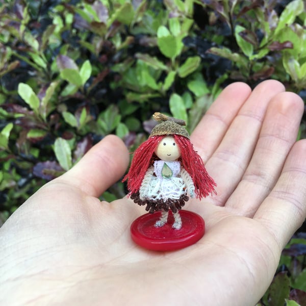Very Tiny Button Fairy Decoration, Acorn Hat, Woodland Fairy