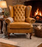 Buckingham Italian Distressed Leather Fireside Wingchair - Queen Anne Style