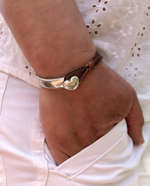 Heart Wrap Bracelet, Silver Plated Clasp, Handmade Jewellery