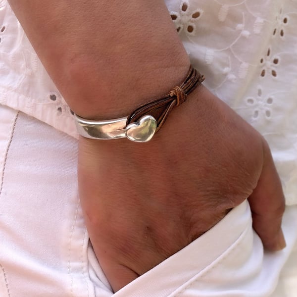 Heart Wrap Bracelet, Silver Plated Clasp, Handmade Jewellery