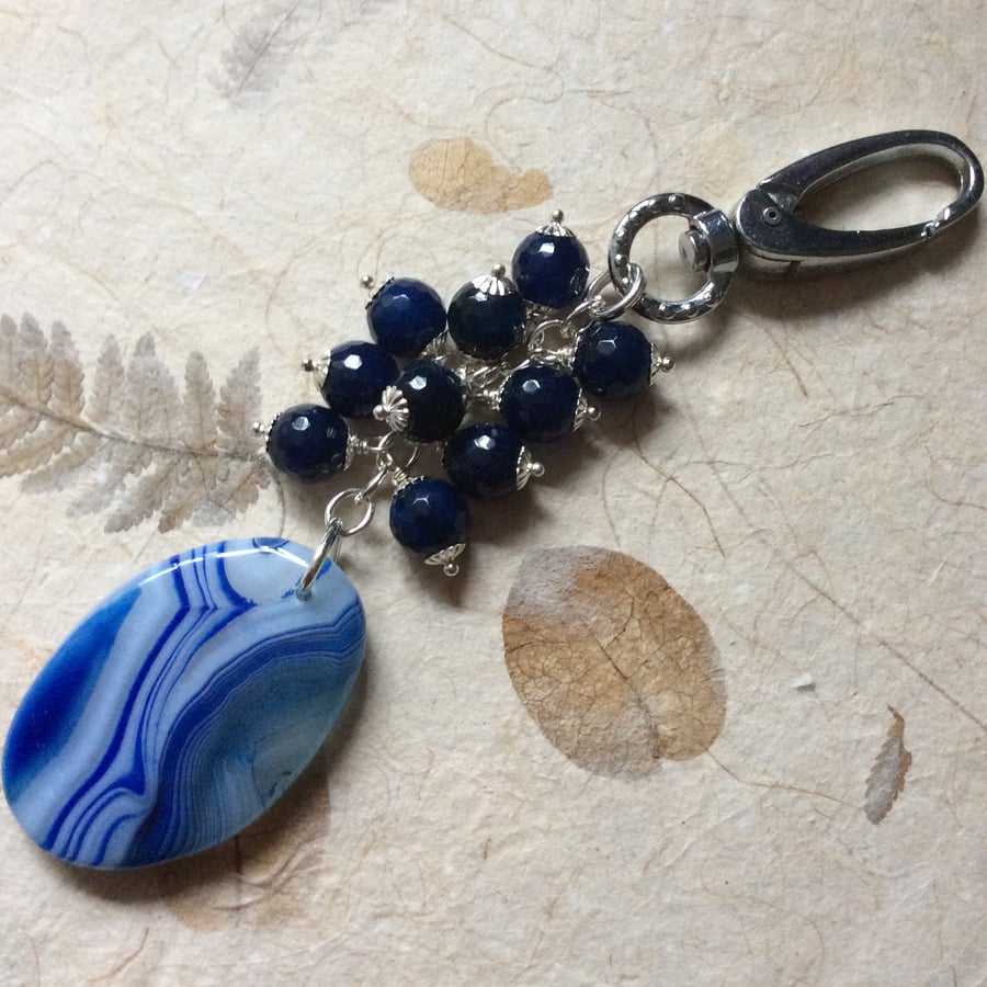 Blue agate bag charm (0538)