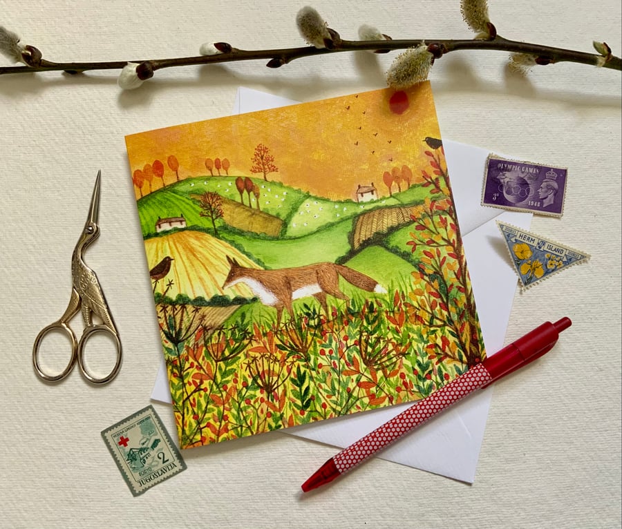 Autumn Fields, blank greetings card