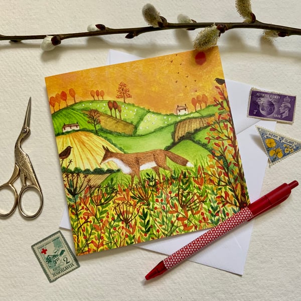 Autumn Fields, blank greetings card