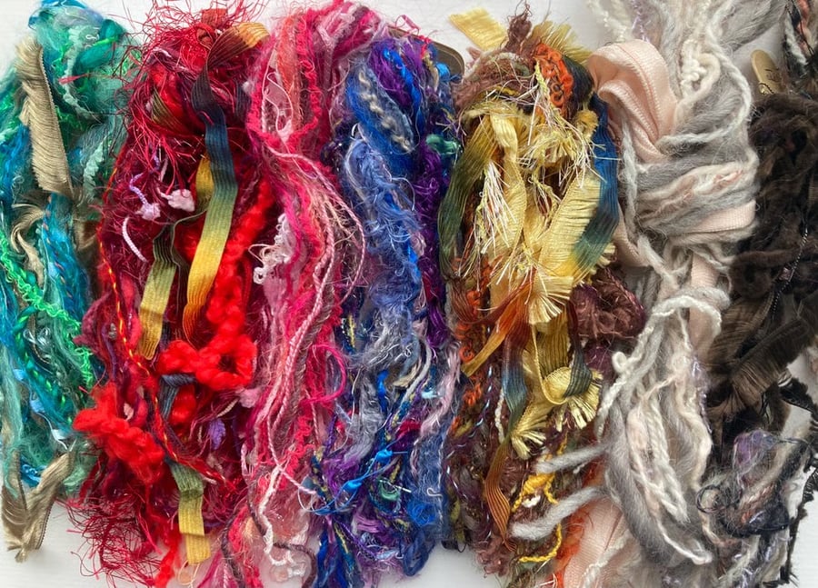 Pack of Decorative Yarns in 5 Jewel Colours and 2 Natural Colours