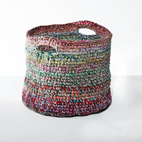 Large crochet basket made with upcycled yarn - multicolour