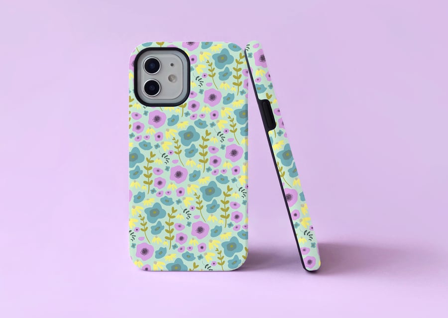 Floral Flowers Pattern 2 in 1 Tough Phone Case Cover For iPhone