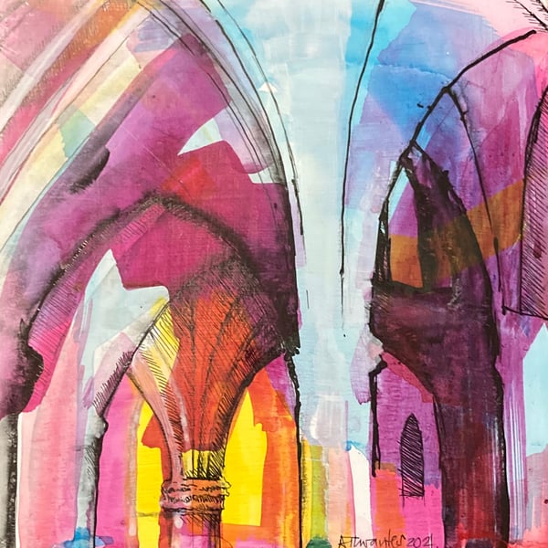 Cathedral 2. Original painting on wood panel