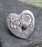 Silver Pewter Strawberry Flower Brooch with Garnet - Image 4