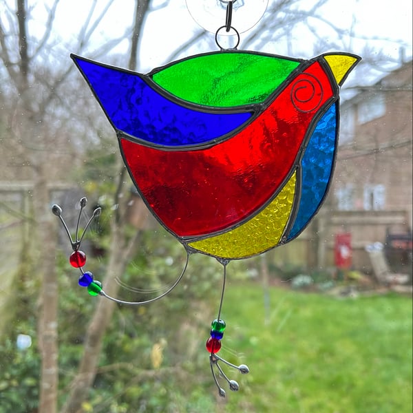 Stained Glass Funky Bird Suncatcher  - Multi 