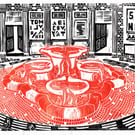 The Lily Pad Fountain, Nuneaton by John Freeman, linocut print