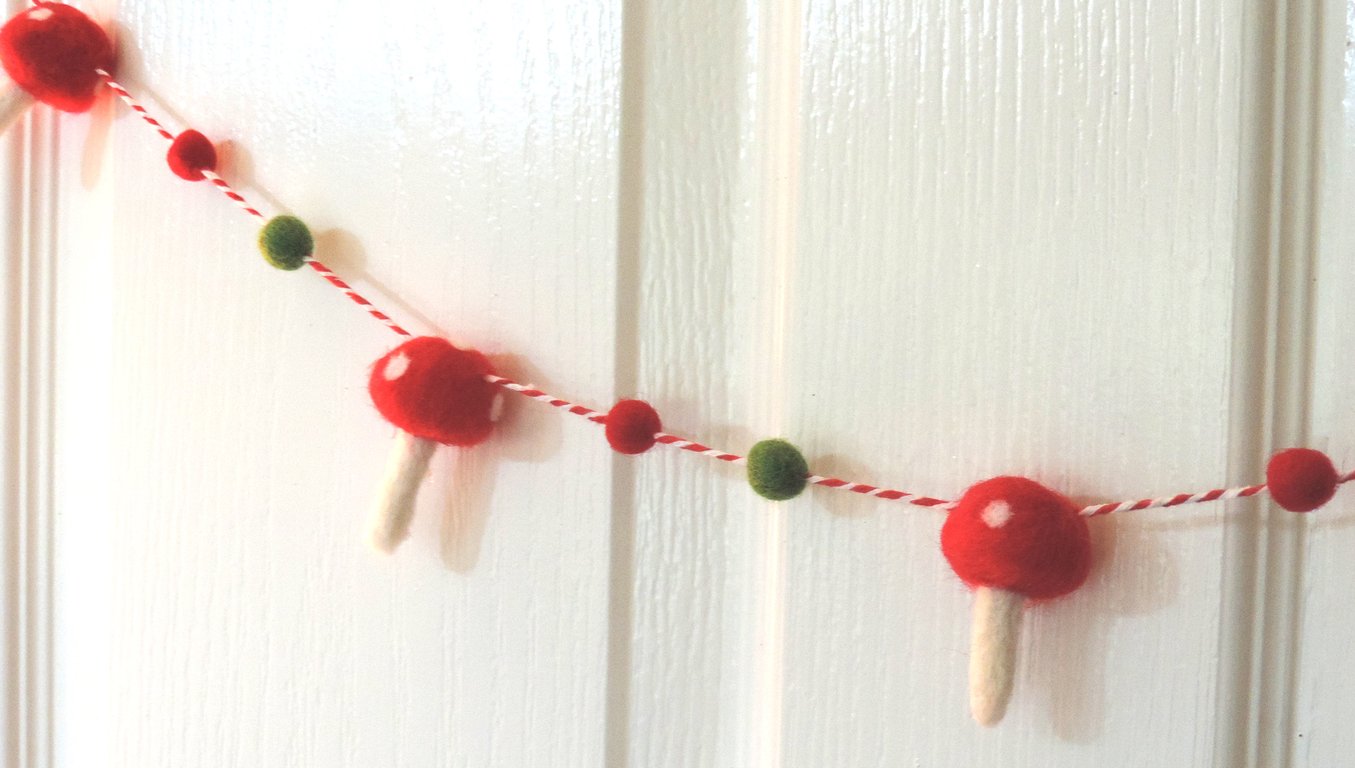 Autumn Mushroom Themed garland, Toadstools, festive autumnal bunting, 1m.