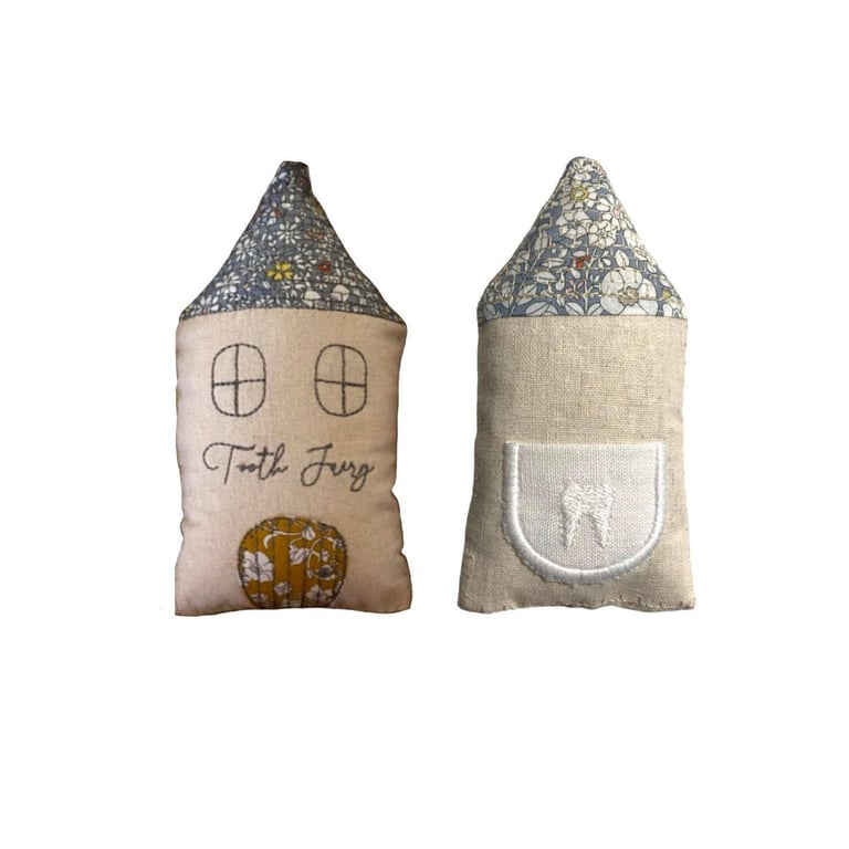 Tooth Fairy House Gift: Embroidered Linen Keepsake with Pocket