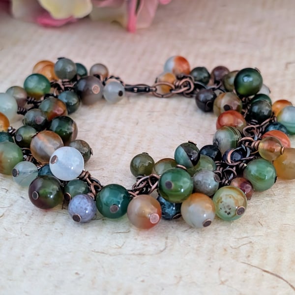 Charm style agate semi precious gemstone bracelet with copper chain